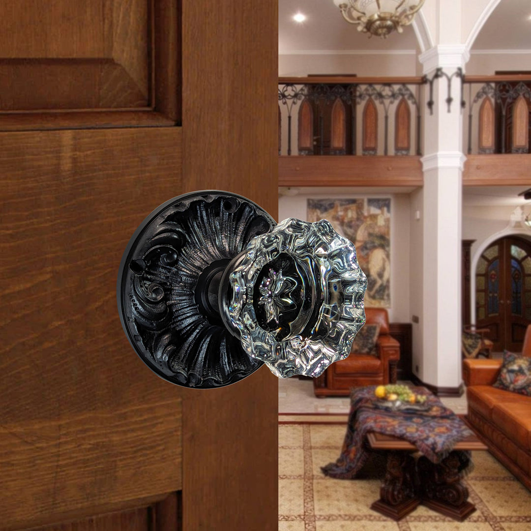 Romanesque Rosette Door Set with Fluted Crystal Door Knobs (Several Finishes Available) COPPER MOUNTAIN HARDWARE