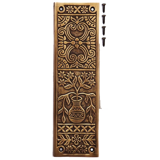 10 Inch Broken Leaf Pattern Solid Brass Push Plate