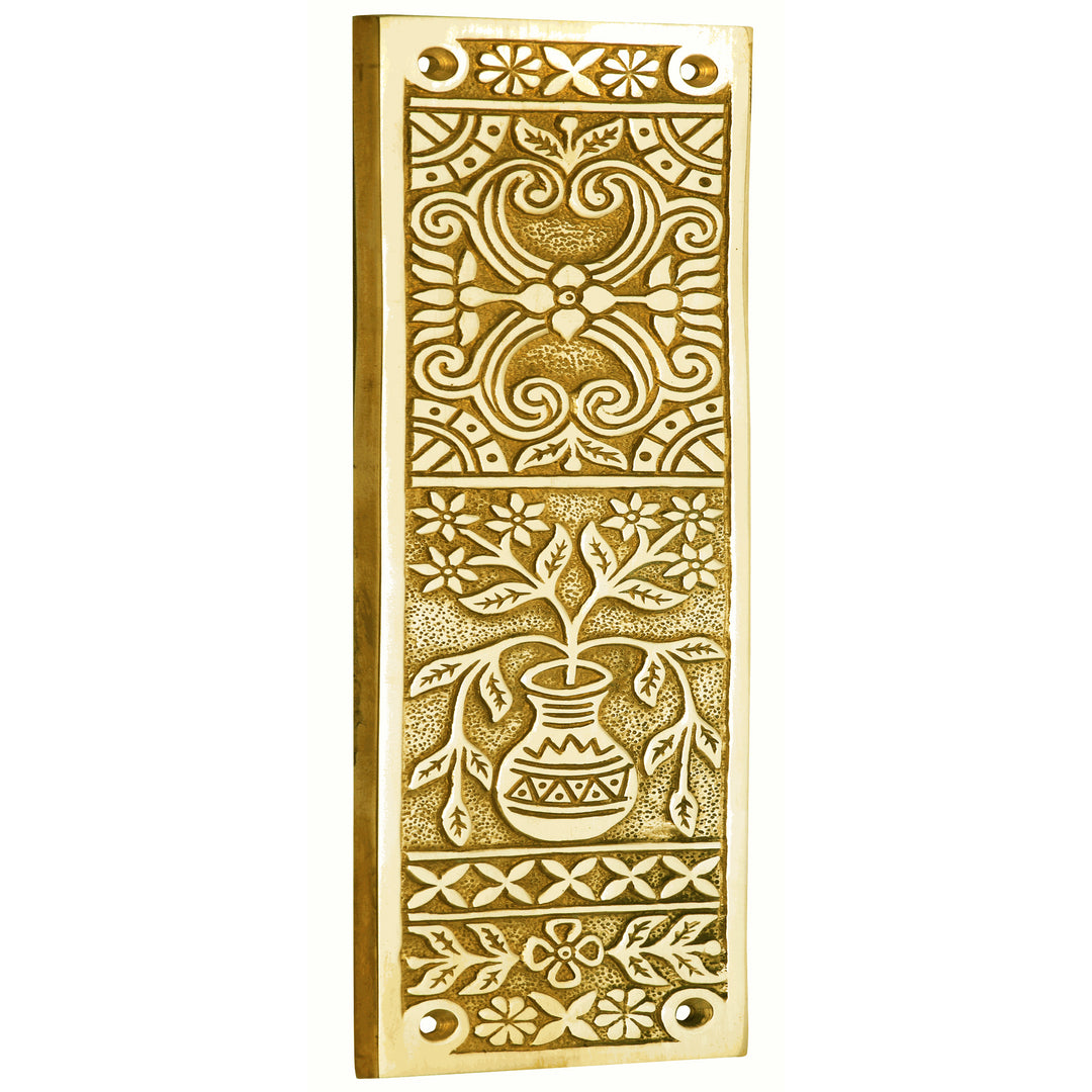 10 Inch Broken Leaf Pattern Solid Brass Push Plate