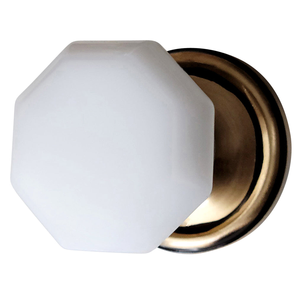 Traditional Rosette Door Set with Octagon Milk Glass Door Knobs (Several Finishes Availabe) COPPER MOUNTAIN HARDWARE