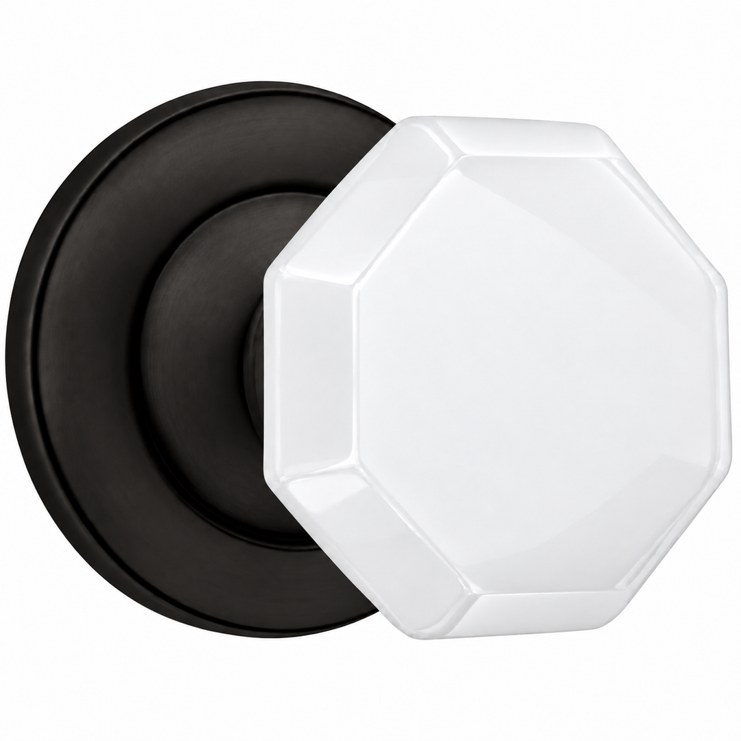 Magnifique® Classic Door Set with White Milk Glass Octagon Knobs (Several Finishes Available)
