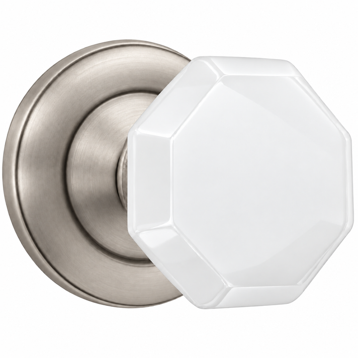 Magnifique® Classic Door Set with White Milk Glass Octagon Knobs (Several Finishes Available)