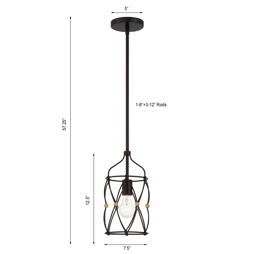 Crystorama Crystorama Zucca 1 Light English Bronze + Antique Gold Mini Pendant