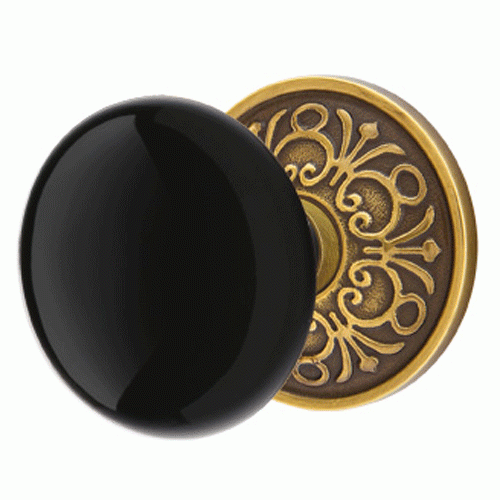 Emtek Black Porcelain Ebony Door Knob Set With Lancaster Rosette (Several Finishes Available) EMTEK