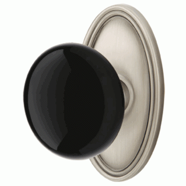 Black Porcelain Ebony Door Knob Set With Oval Rosette (Several Finish Options) EMTEK