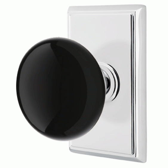 Black Porcelain Ebony Door Knob Set With Rectangular Rosette (Several Finish Options) EMTEK