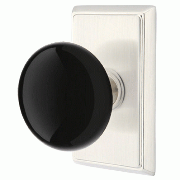 Black Porcelain Ebony Door Knob Set With Rectangular Rosette (Several Finish Options) EMTEK