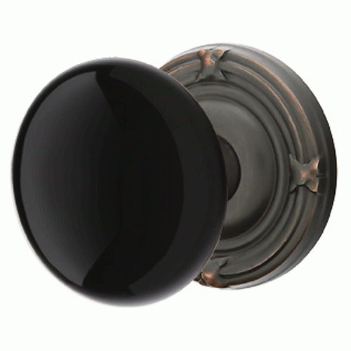 Black Porcelain Ebony Door Knob Set With Ribbon & Reed Rosette (Several Finish Options) EMTEK