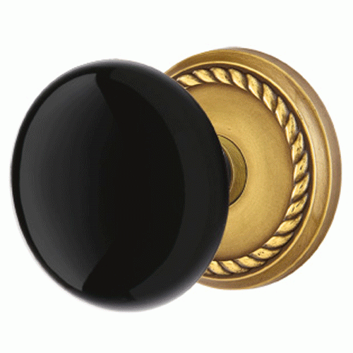 Black Porcelain Ebony Door Knob Set With Rope Rosette (Several Finish Options) EMTEK