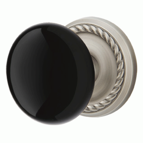 Black Porcelain Ebony Door Knob Set With Rope Rosette (Several Finish Options) EMTEK