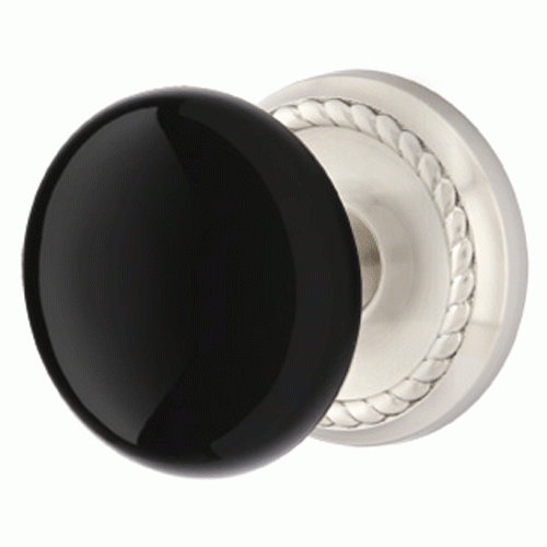 Black Porcelain Ebony Door Knob Set With Rope Rosette (Several Finish Options) EMTEK