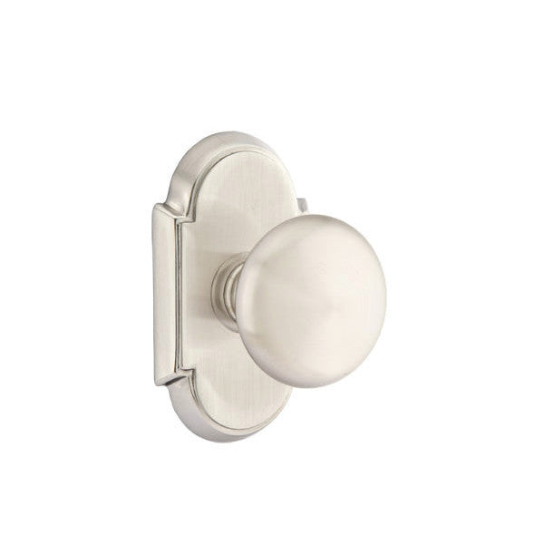 Arched Back Plate Entryway Set with Round Brass Knob (Several Finishes Available) EMTEK