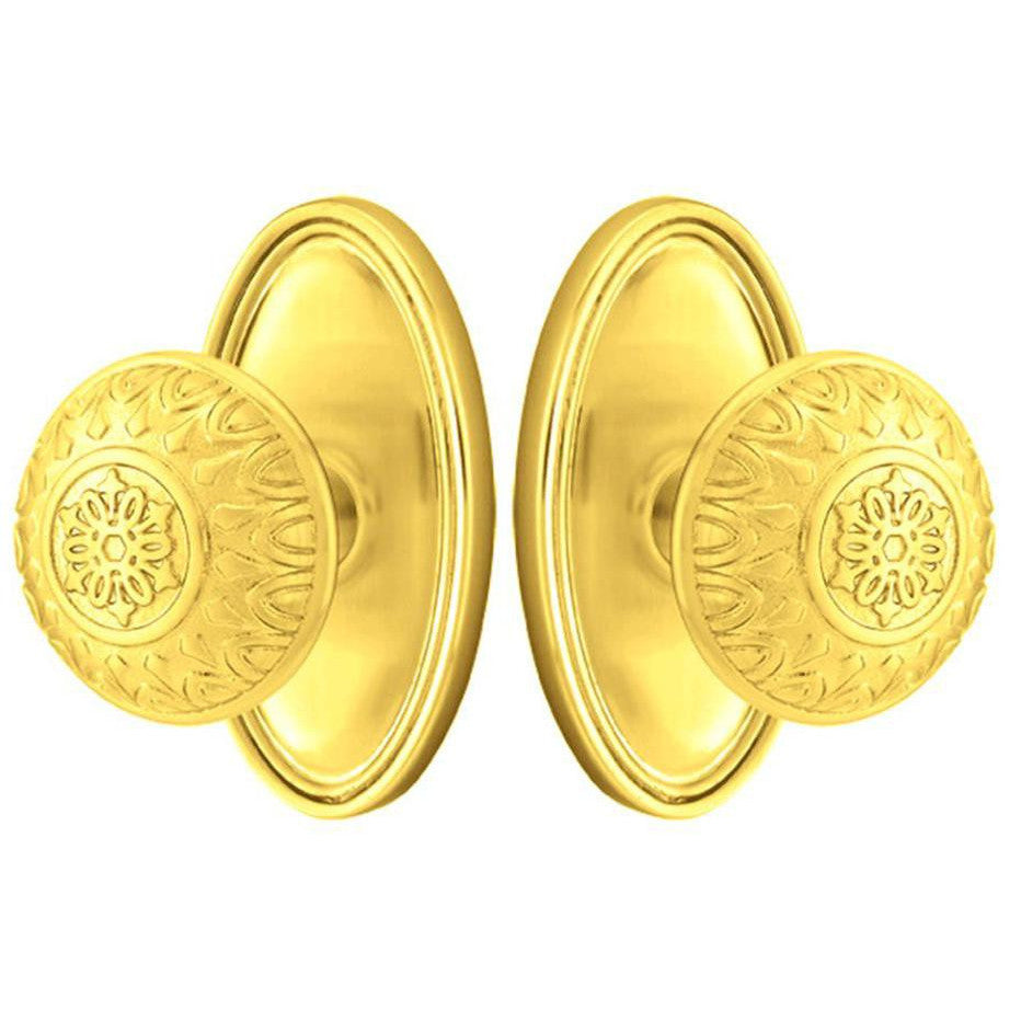 Solid Brass Lancaster Door Knob Set With Oval Rosette (Several Finish Options) EMTEK