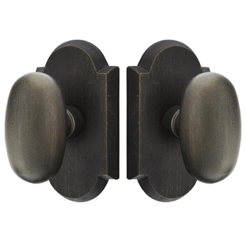 Solid Brass Sandcast Egg Door Knob Set With Arched Rosette (Several Finish Options) EMTEK