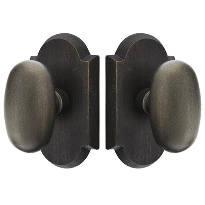 Solid Brass Sandcast Egg Door Knob Set With Arched Rosette (Several Finish Options) EMTEK