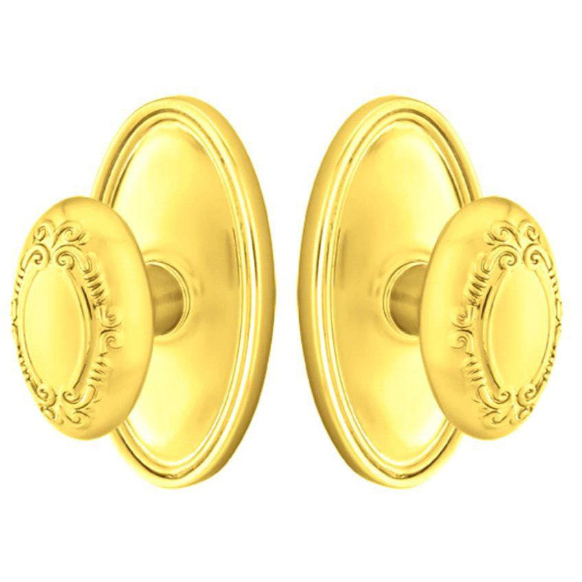 Solid Brass Victoria Door Knob Set With Oval Rosette (Several Finish Options) EMTEK