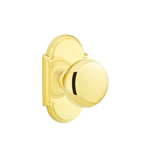 Arched Back Plate Entryway Set with Round Brass Knob (Several Finishes Available) EMTEK