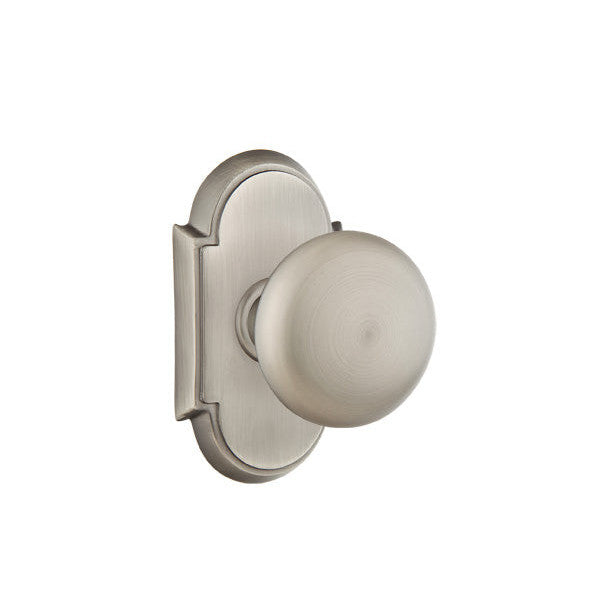 Arched Back Plate Entryway Set with Round Brass Knob (Several Finishes Available) EMTEK