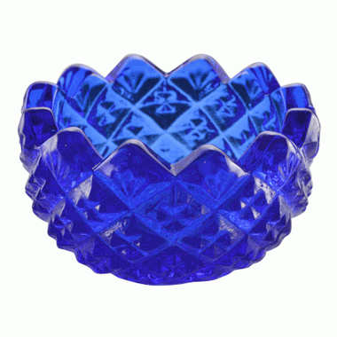 Cobalt Blue Glass Sawtooth Pattern Open Salt Cellar Copper Mountain Hardware