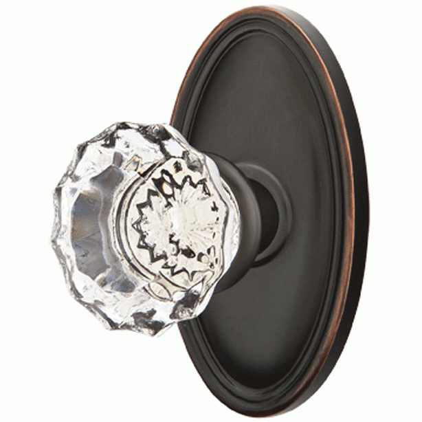 Crystal Astoria Door Knob Set With Oval Rosette (Several Finish Options) EMTEK