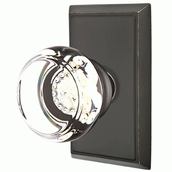 Crystal Georgetown Door Knob Set With Rectangular Rosette (Several Finish Options) EMTEK