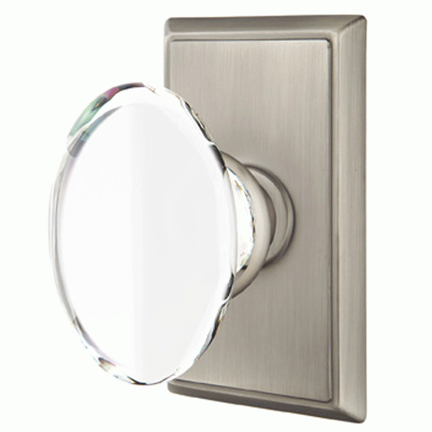 Crystal Hampton Door Knob Set With Rectangular Rosette (Several Finish Options) EMTEK