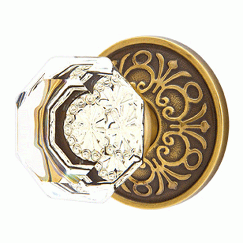 Emtek Crystal Old Town Clear Door Knob Set With Lancaster Rosette (Several Finish Options) EMTEK