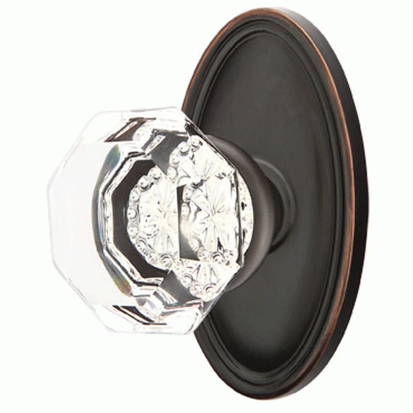 Emtek Crystal Old Town Clear Door Knob Set With Oval Rosette (Several Finish Options) EMTEK