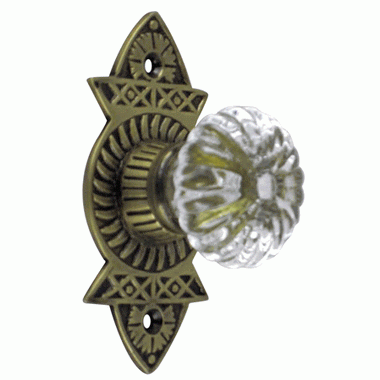 1 3/4 Inch Crystal Swirl Knob Eastlake Backplate (Antique Brass) COPPER MOUNTAIN HARDWARE