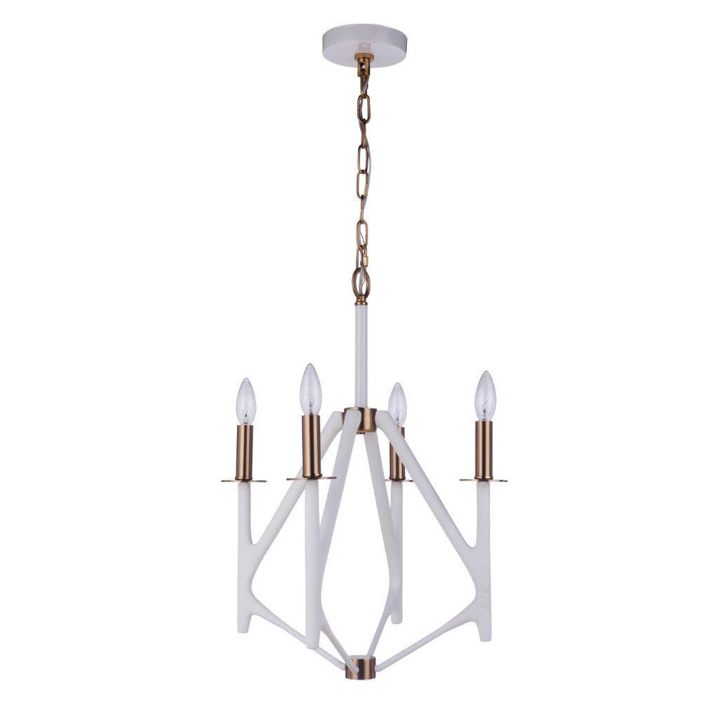 The Reserve 4 Light Chandelier in Matte White/Satin Brass CRAFTMADE