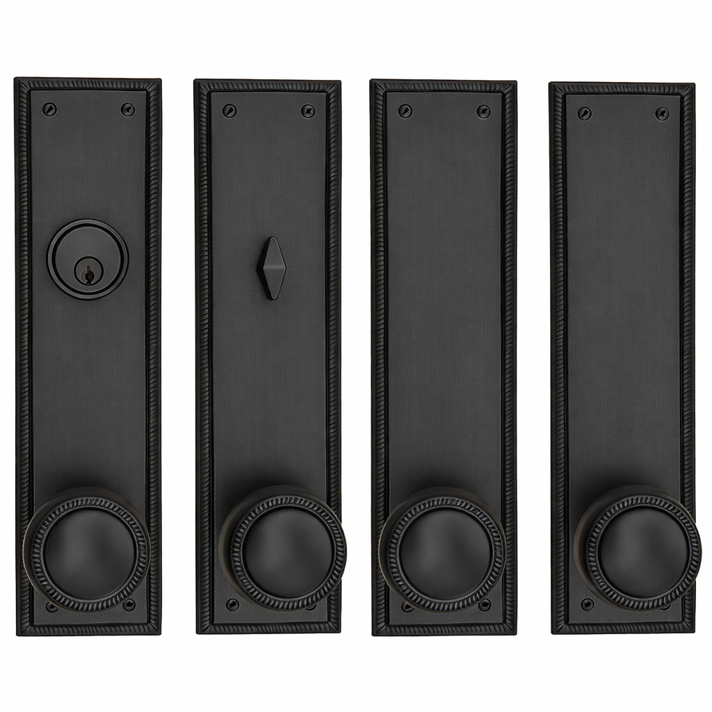 Georgian Roped Rectangular Double Door Deadbolt Entryway Set (Several Finishes Available)