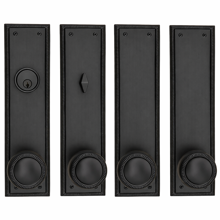 Georgian Roped Rectangular Double Door Deadbolt Entryway Set (Several Finishes Available)