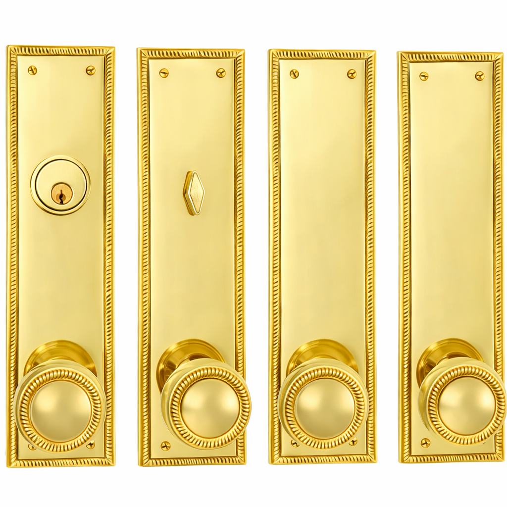 Georgian Roped Rectangular Double Door Deadbolt Entryway Set (Several Finishes Available)