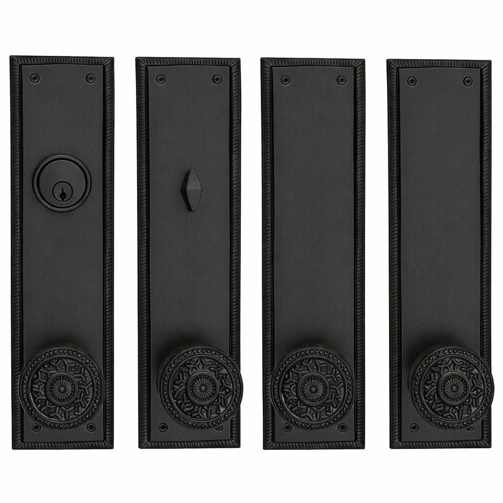 Georgian Roped Rectangular Double Door Deadbolt Entryway Set (Several Finishes Available)