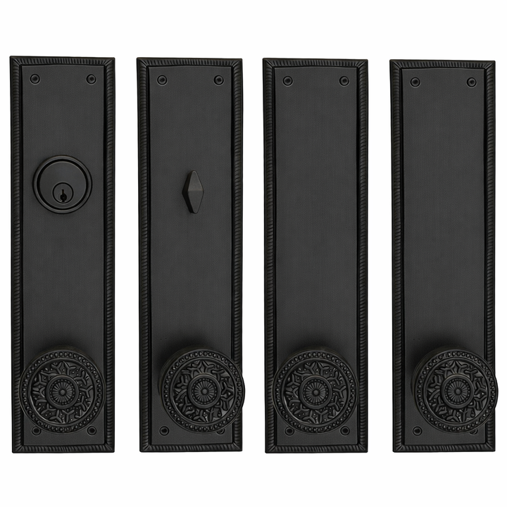 Georgian Roped Rectangular Double Door Deadbolt Entryway Set (Several Finishes Available)