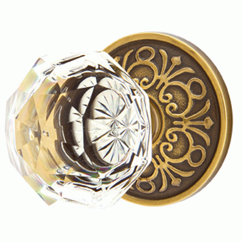 Emtek Diamond Crystal Door Knob Set With Lancaster Rosette (Several Finish Options) EMTEK