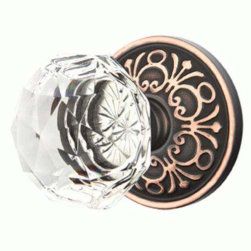 Emtek Diamond Crystal Door Knob Set With Lancaster Rosette (Several Finish Options) EMTEK