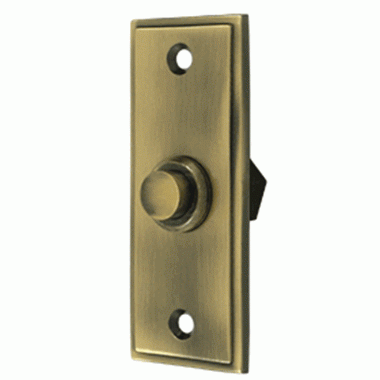 Bell Buttons, Solid Brass Bell Button, Rectangular Contemporary (Antique Brass Finish) DELTANA