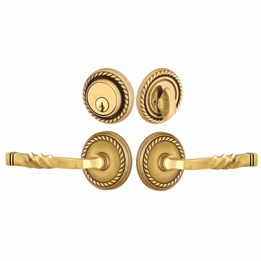 Emtek Solid Brass Santa Fe Door Lever Deadbolt with Georgian Rope Rosette (Antique Brass Finish) EMTEK