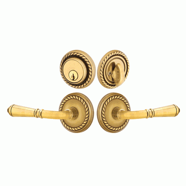 Emtek Solid Brass Turino Door Lever Deadbolt with Georgian Rope Rosette (Antique Brass Finish) EMTEK