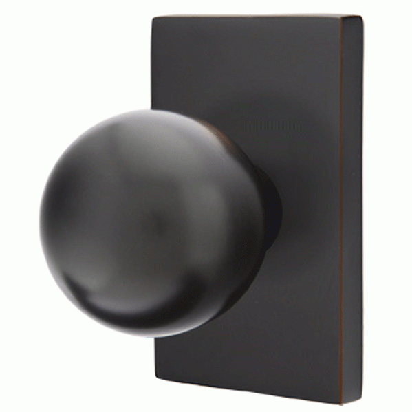 Emtek Solid Brass Orb Door Knob Set With Modern Rectangular Rosette (Several Finish Options) EMTEK