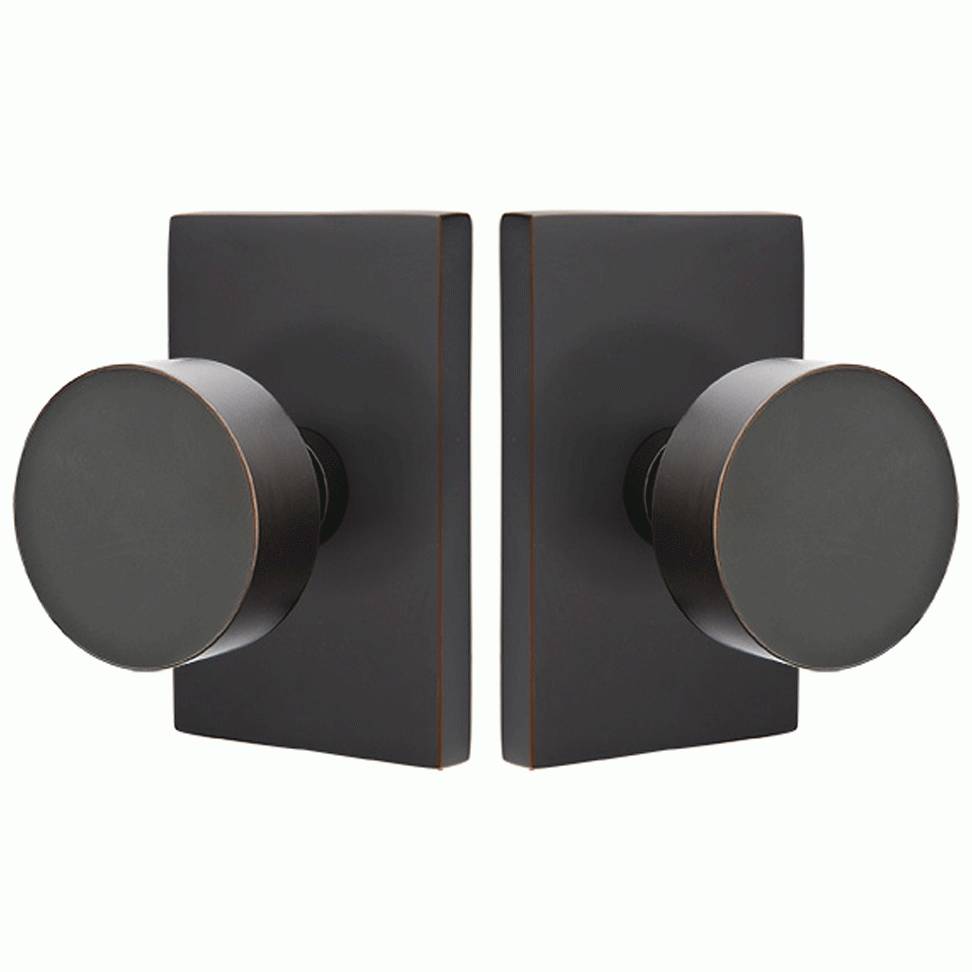 Emtek Solid Brass Round Door Knob Set With Modern Rectangular Rosette (Several Finish Options) EMTEK