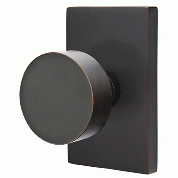 Emtek Solid Brass Round Door Knob Set With Modern Rectangular Rosette (Several Finish Options) EMTEK