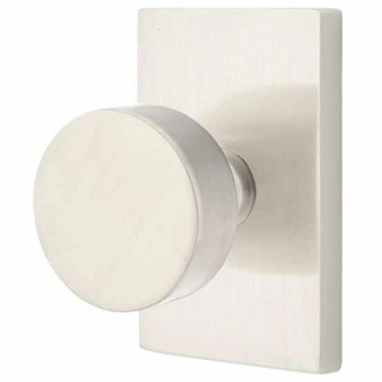 Emtek Solid Brass Round Door Knob Set With Modern Rectangular Rosette (Several Finish Options) EMTEK