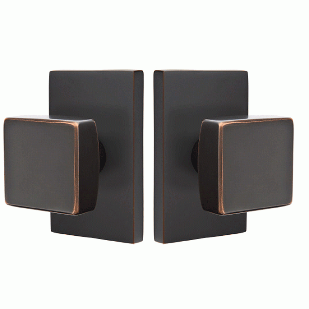 Emtek Solid Brass Square Knob With Modern Rectangular Rosette (Several Finish Options) EMTEK