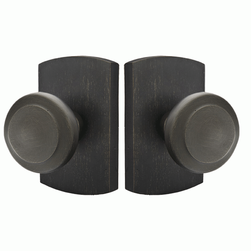 Solid Brass Sandcast Butte Door Knob Set With Rounded Rectangular Rosette (Several Finish Options) EMTEK