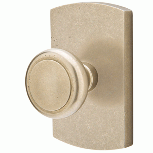 Solid Brass Sandcast Butte Door Knob Set With Rounded Rectangular Rosette (Several Finish Options) EMTEK