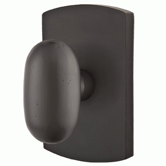 Emtek Solid Brass Sandcast Egg Door Knob Set With Rounded Rectangular Rosette (Several Finish Options) EMTEK