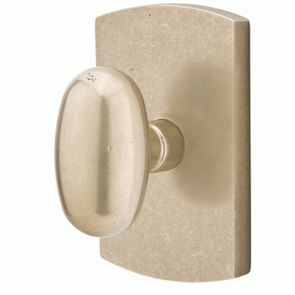 Emtek Solid Brass Sandcast Egg Door Knob Set With Rounded Rectangular Rosette (Several Finish Options) EMTEK