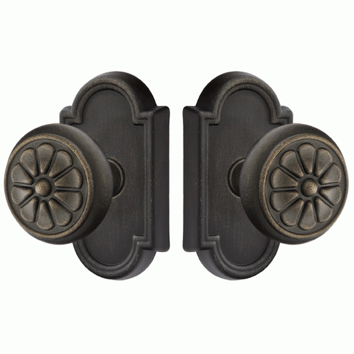 Solid Brass Lost Wax Petal Door Knob Set With Beveled Arched Rosette (Several Finish Options) EMTEK